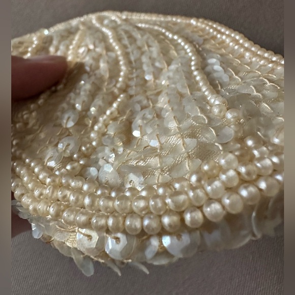 Vintage Miranda Sequin Hand Bag Clutch Purse Made in Japan Ivory Cream 1950s - Picture 2 of 9